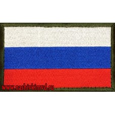 Нашивка Флаг России с липучкой кант оливкового цвета